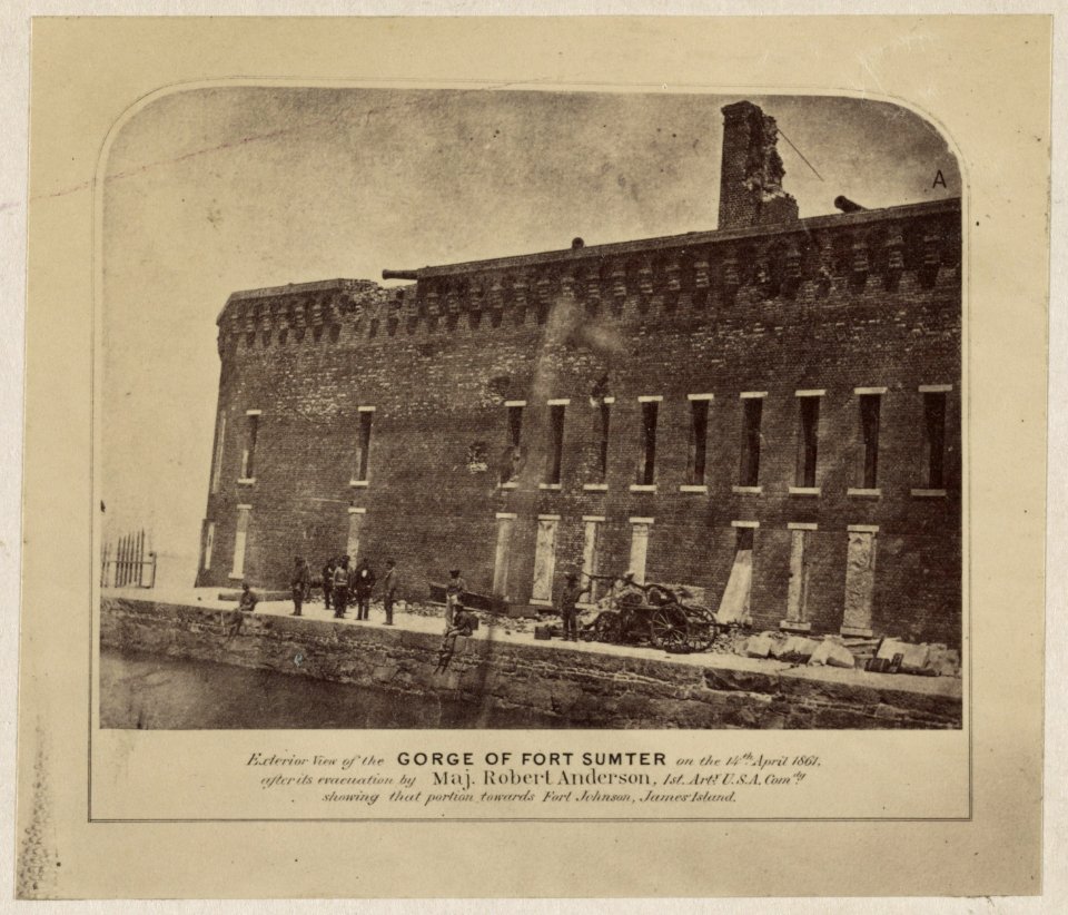 Exterior view of the gorge of Fort Sumter on the 14th, April 1861 after its evacuation by Maj. Robert Anderson, 1st Arty. U.S.A. Comdg showing that portion towards Fort Johnson, James Island LCCN2014646441