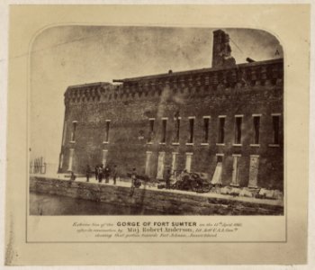 Exterior view of the gorge of Fort Sumter on the 14th, April 1861 after its evacuation by Maj. Robert Anderson, 1st Arty. U.S.A. Comdg showing that portion towards Fort Johnson, James Island LCCN2014646441