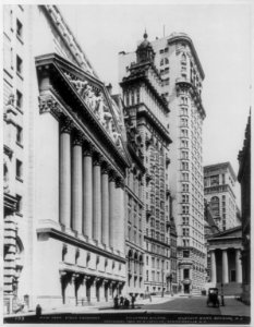 Exterior view of the New York Stock Exchange, Gillendar Building, and the Hanover Bank Building, New York City LCCN2006681169 photo
