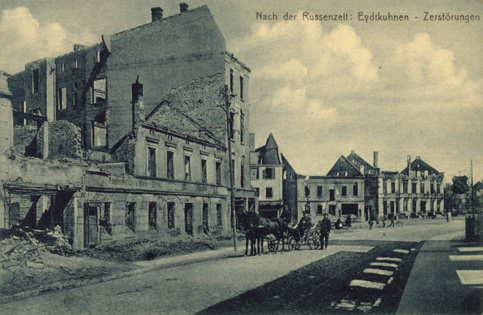 Eydtkuhnen, Ostpreußen - Gebäudeansichten, zerstört (Zeno Ansichtskarten)