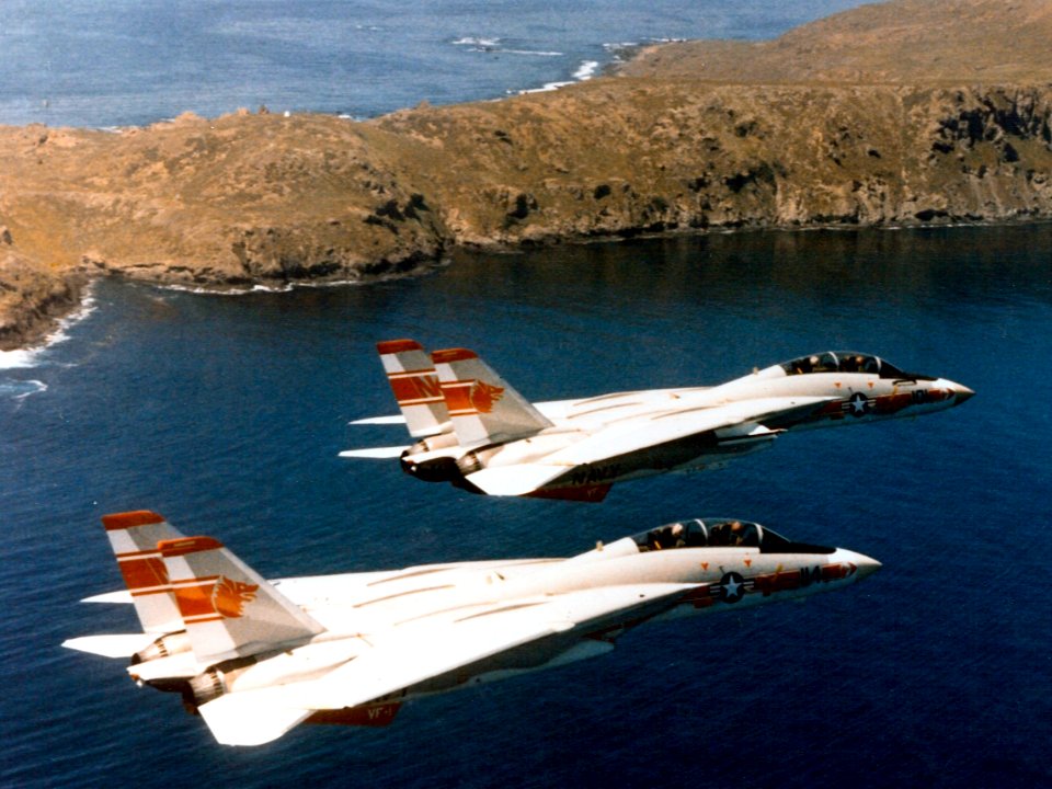 F-14A Tomcats of VF-1 in flight in 1970s