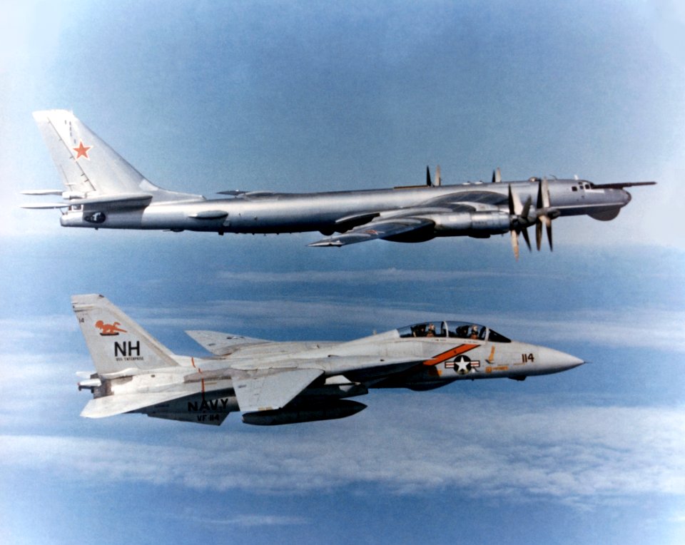 F-14 Tomcat VF-114 escorting TU-95 Bear
