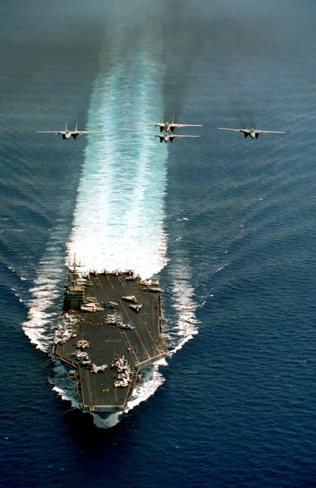 F-14A Four Tomcats Formation Over Carrier