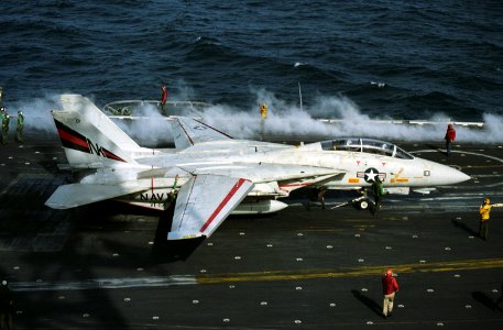 F-14A of VF-154 on deck of USS Constellation (CV-64) in 1987