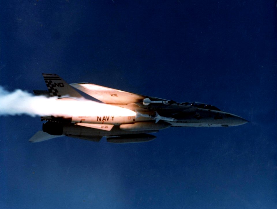 F-14A Tomcat of VF-211 launches AIM-7 c1988