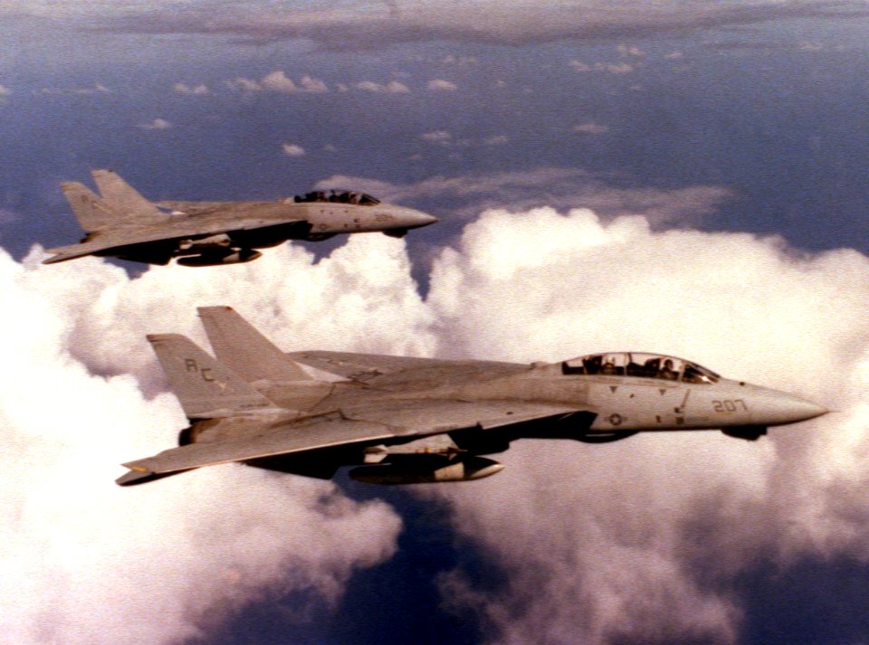 F-14A Tomcats of VF-32 in flight in 1990