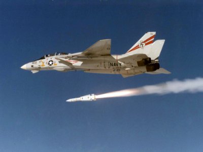 F-14A Tomcat of VF-201 fires AIM-54 in 1987