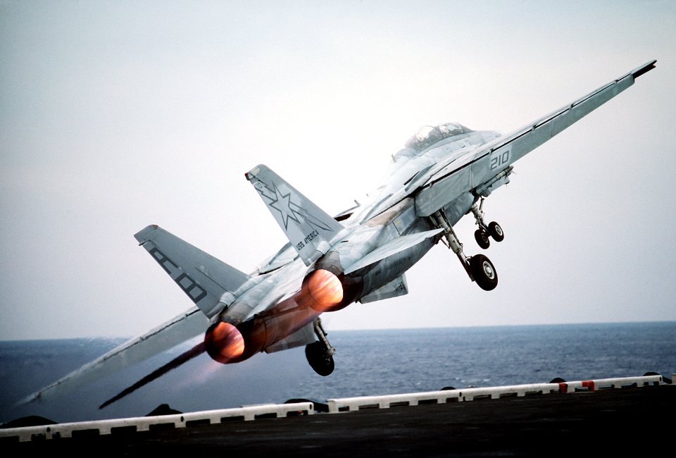 F-14A Tomcat of VF-33 is launched from USS Theodore Roosevelt (CVN-71) on 30 September 1987 (6431663)