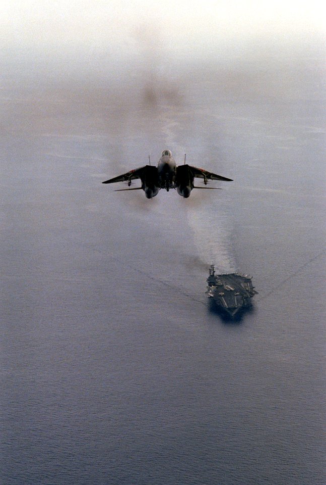 F-14A VF-102 Front View in Front of Carrier 2