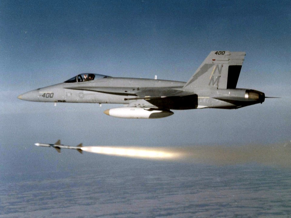 F-18A Hornet of VFA-161 launches AIM-7 Sparrow c1987