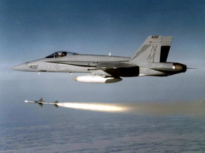 F-18A Hornet of VFA-161 launches AIM-7 Sparrow c1987
