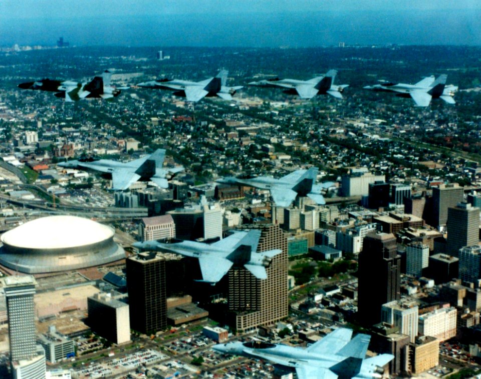 F-18A Hornets of VFA-204 over New Orleans in 1993