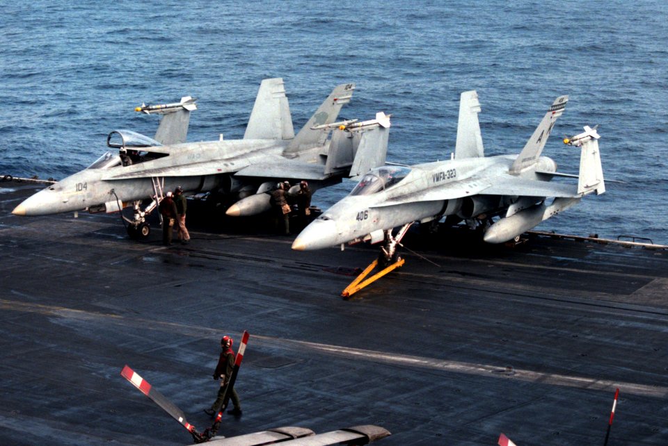 F-18As on USS Coral Sea (CV-43) Jan 1986