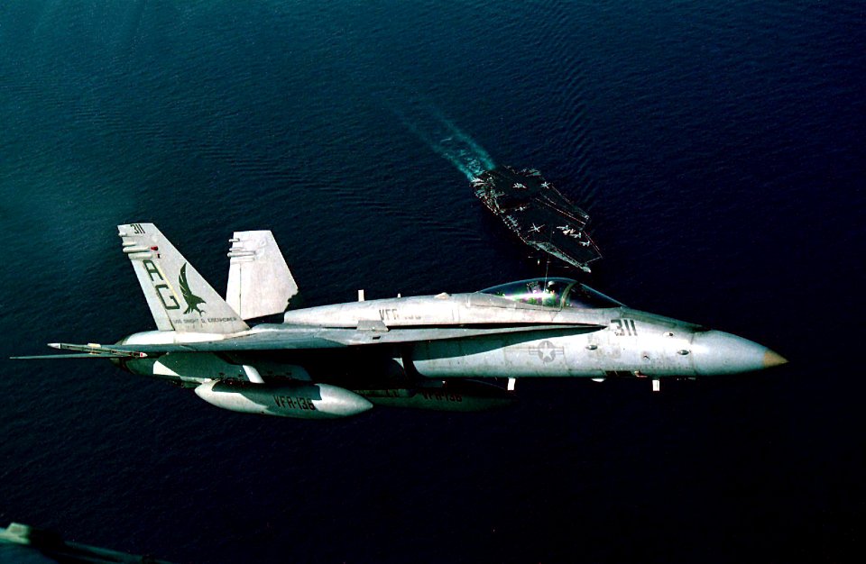 F-18C VFA-136 over USS Eisenhower (CVN-69) 1992