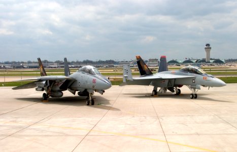 F-14B and FA-18EF VF-VFA-11 Parked 2 - 2005