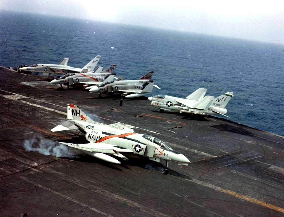 F-4B of VF-114 landing on USS Kitty Hawk (CVA-63) in March 1969