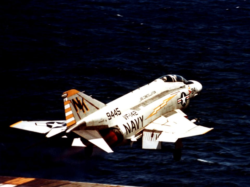 F-4B of VF-142 launching from USS Constellation (CVA-64) c1968