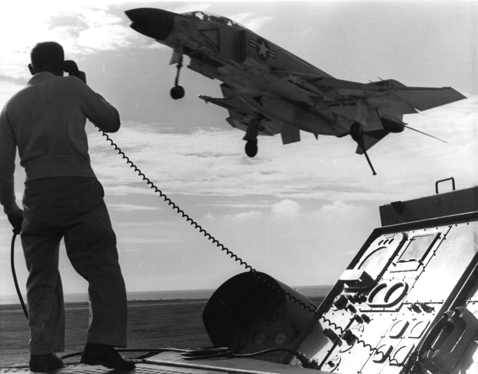 F-4B of VF-21 returns to USS Midway (CVA-41) off Vietnam in 1965