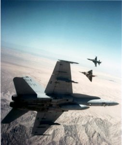 F-18A Hornet Kfir and F-5E aircraft during air combat maneuvering 1989