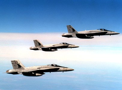 F-18A Hornets of VFA-132 in flight in 1989