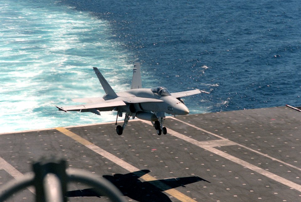 F-18A VFA-161 landing on USS Enterprise (CVN-65) 1987