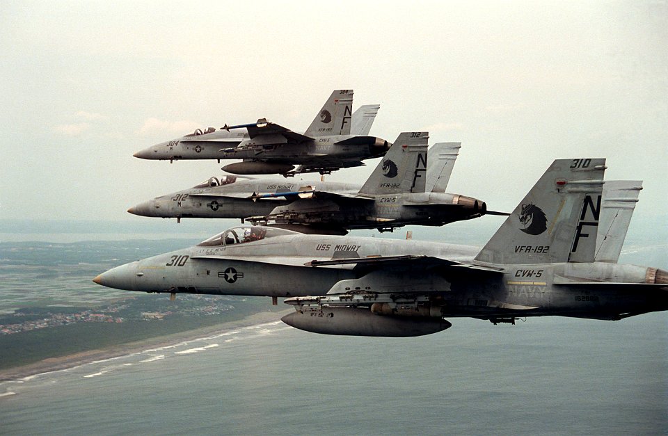 F-18As VFA-192 in flight 1989