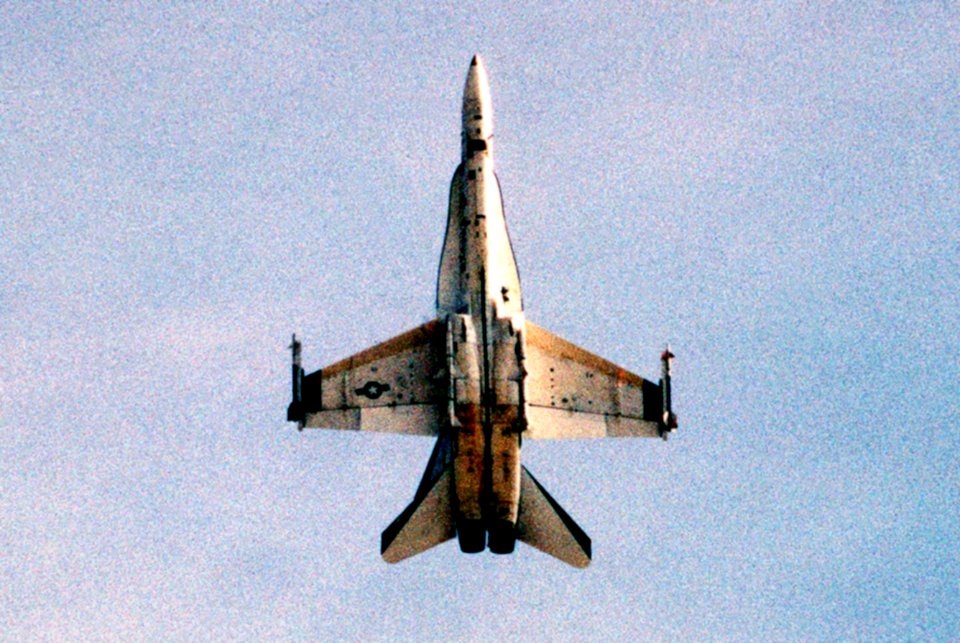 F-18B prototype underside over NAS Patuxent River 1981