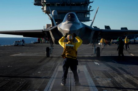 F-35C Joint Strike Fighter conducts its first launch from an aircraft carrier 141104-N-IP743-213
