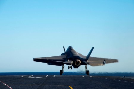 F-35C Joint Strike Fighter conducts its first launch from an aircraft carrier 141104-N-IP743-242