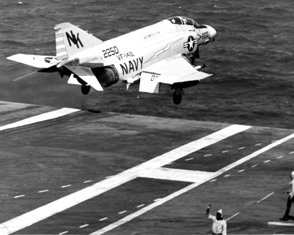 F-4B of VF-142 is launched from USS Constellation (CVA-64) in January 1969
