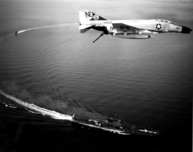 F-4B of VF-21 over USS Midway (CVA-41) off Vietnam in 1965