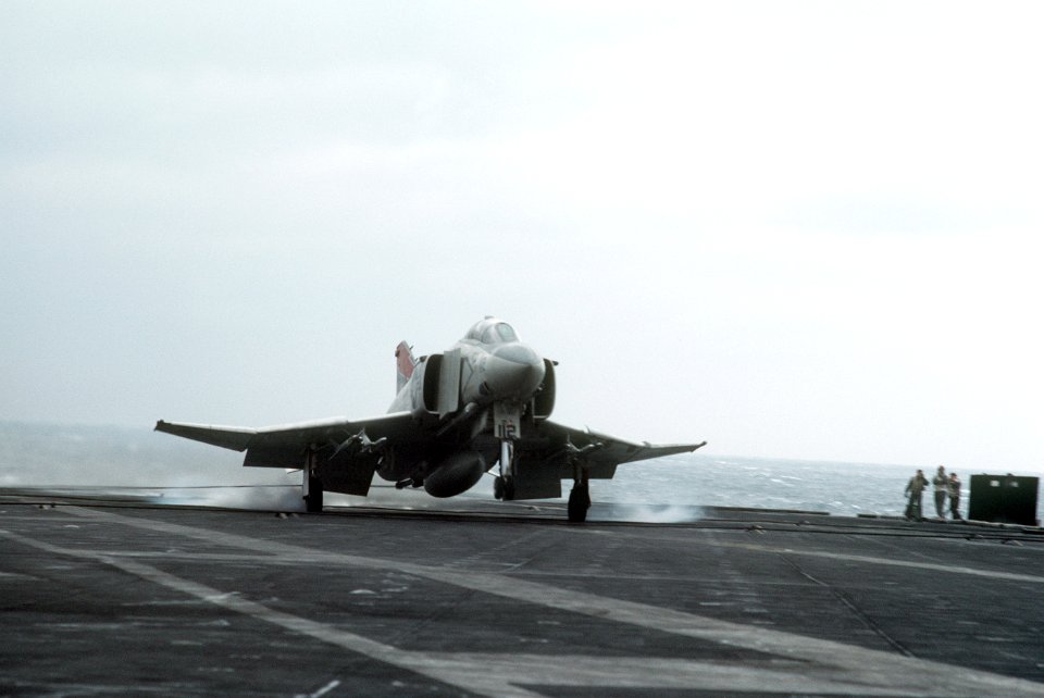 F-4 Phantom catches wire on USS Midway (CV-41)
