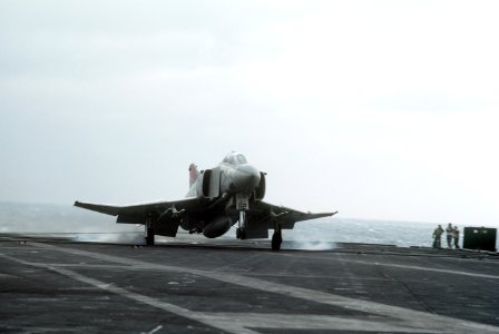 F-4 Phantom catches wire on USS Midway (CV-41)