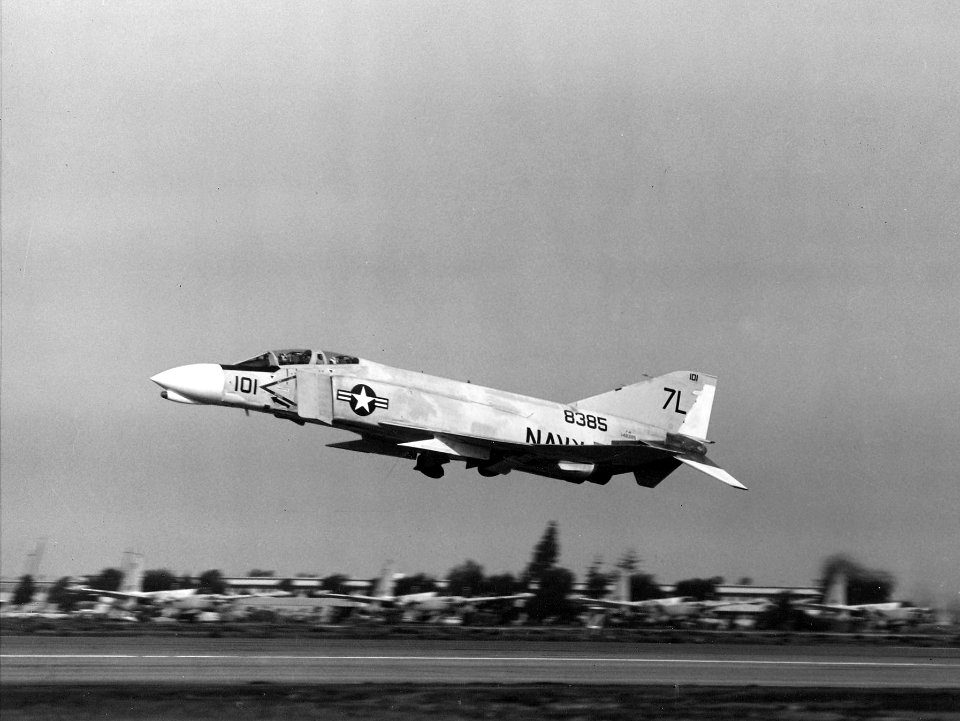 F-4B Phantom of VF-22L1 takes off from Los Alamitos c1969