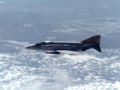 F-4J wilth FLAGE missile in flight near Holloman AFB 1986