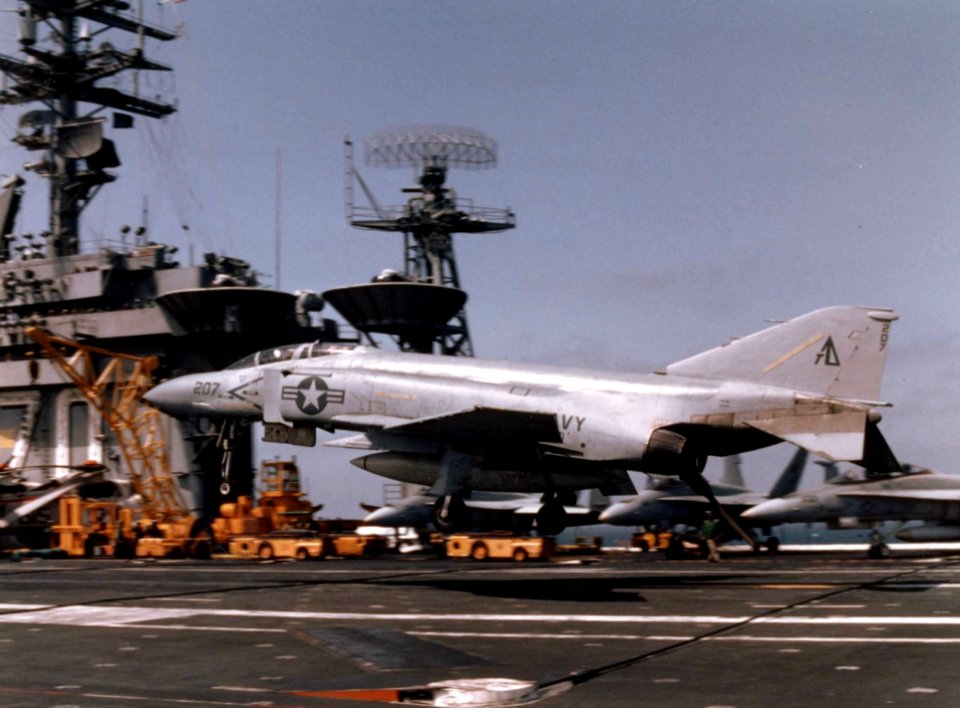 F-4S VF-171 landing on USS Carl Vinson (CVN-70) c1984