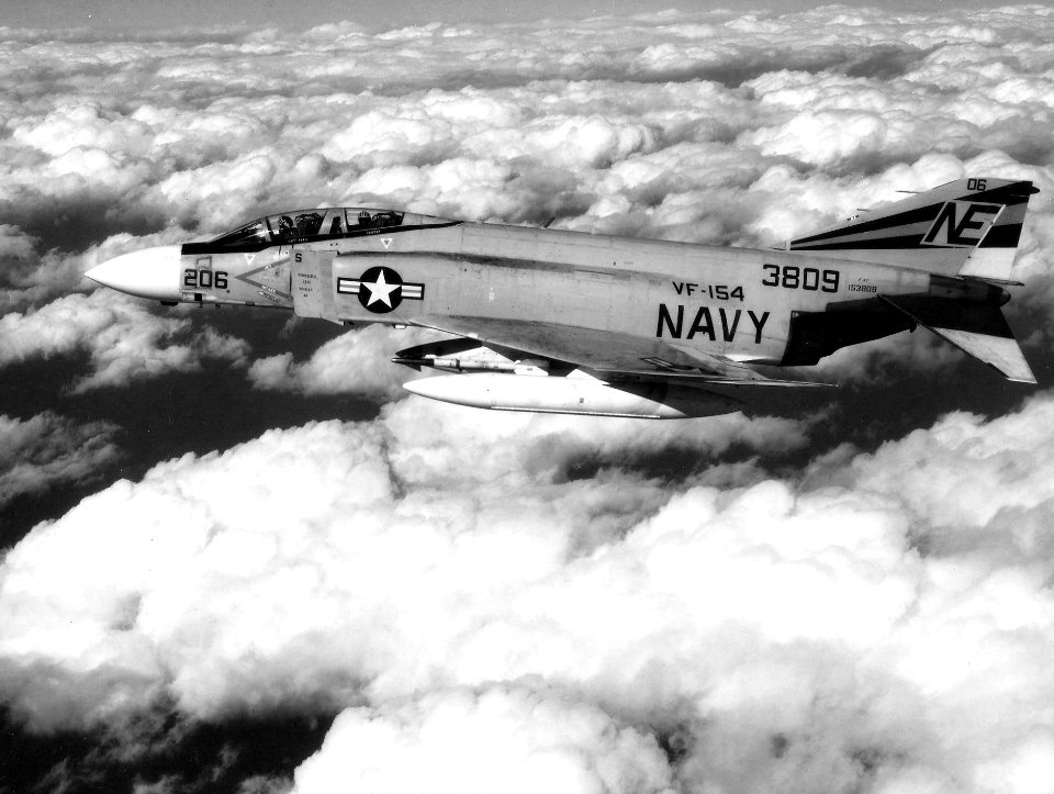 F-4J Phantom II of VF-154 in flight in January 1970