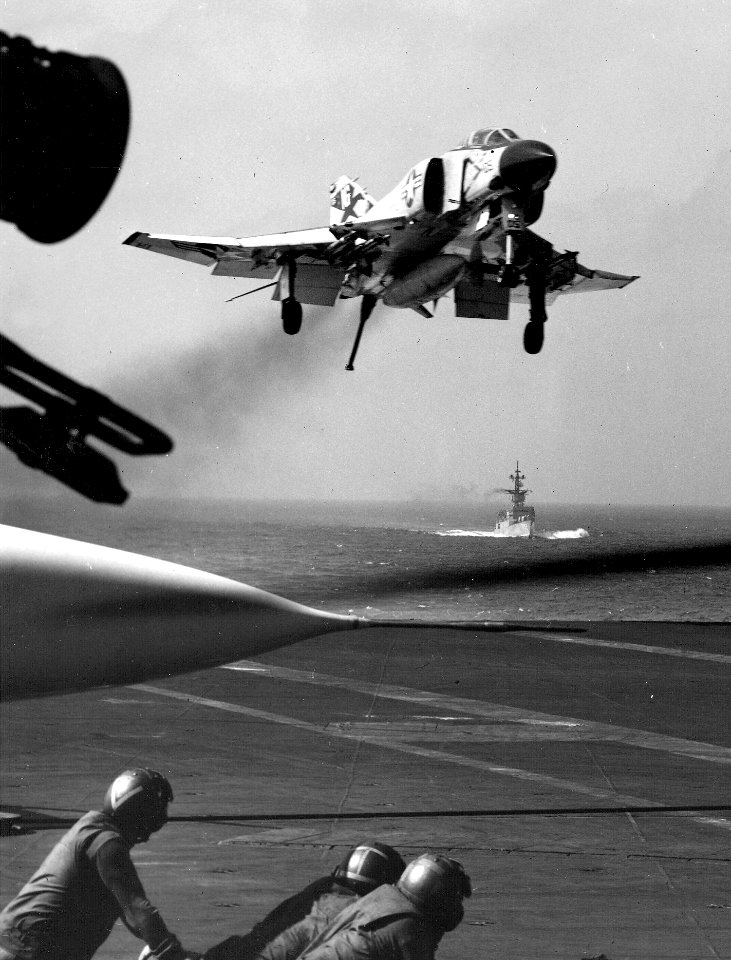 F-4J Phantom II of VF-96 lands on USS Constellation (CVA-64) on 15 January 1972 (NNAM.1996.253.7274.013)