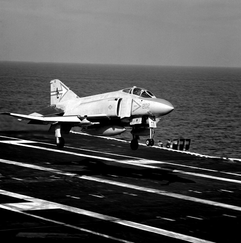 F-4J Phantom II of VF-103 landing aboard USS Saratoga (CV-60) on 8 January 1980 (6350716)