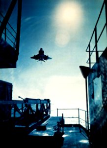 F-4J Phantom II approaches USS Independence (CVA-62) c1968