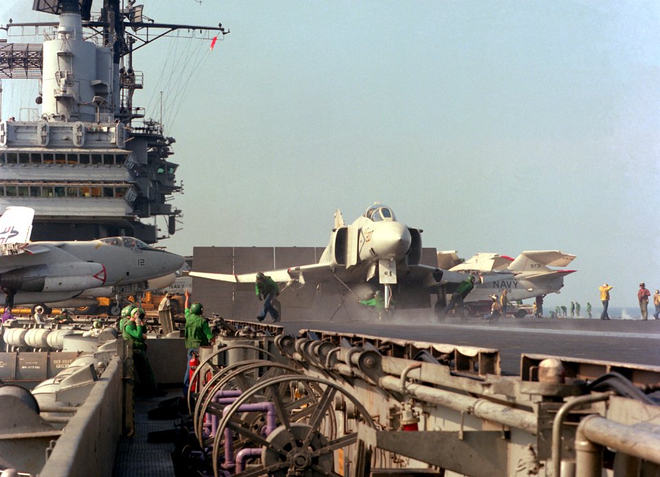 F-4J VF-33 on cat of USS Independence (CV-62) 1979