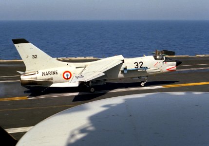 F-8E(FN) after bolter on USS Eisenhower (CVN-69) 1983