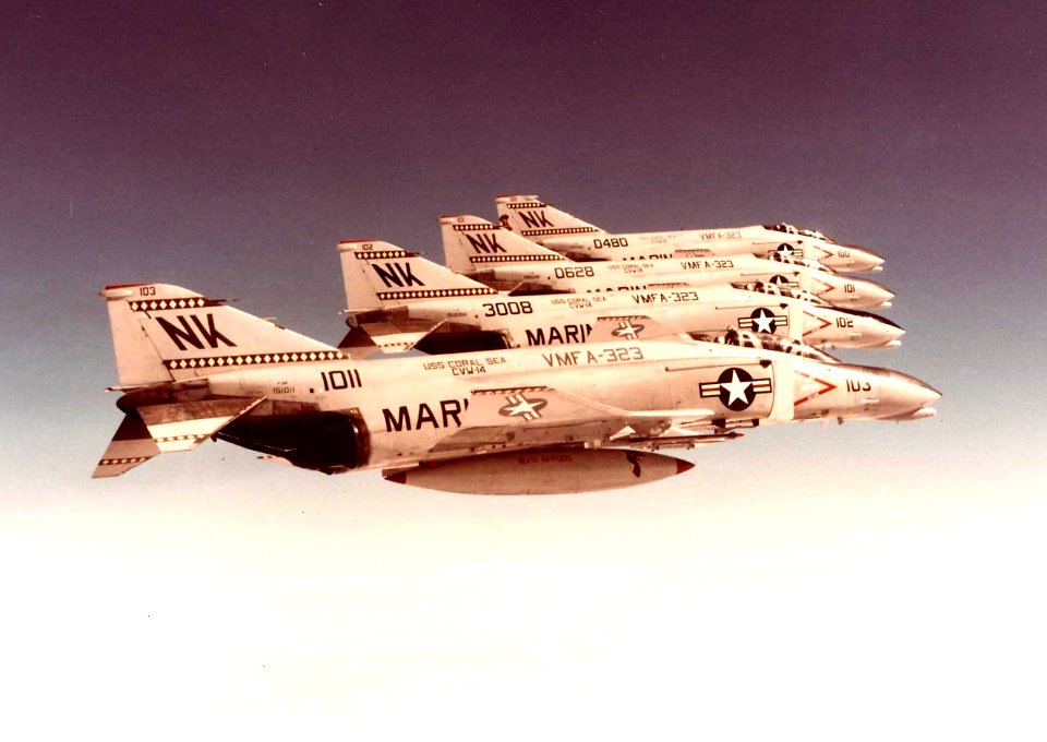 F-4N Phantoms of VMFA-323 in flight in 1979