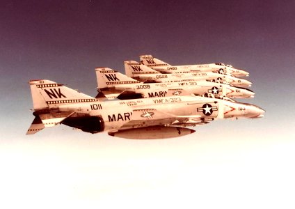 F-4N Phantoms of VMFA-323 in flight in 1979