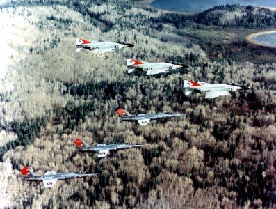 F-4N Phantoms of VF-201 in flight with 417 Sqn CF-104s in 1976