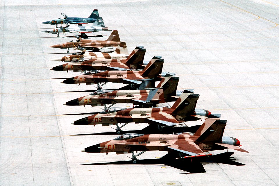 F-5Ns and F-18As of VFA-127 at NAS Fallon 1993