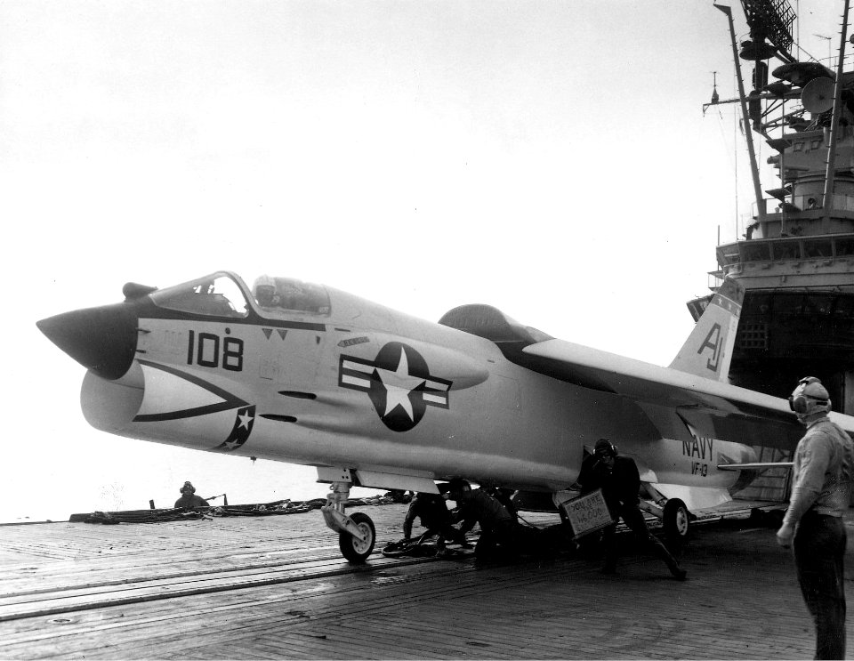 F-8D making 46000th launch from USS Shangri-La (CVA-38)
