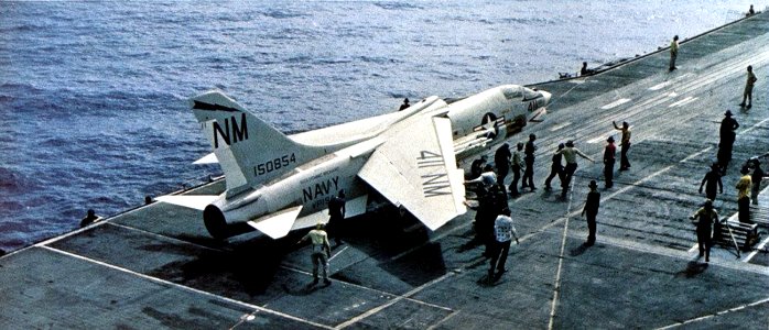 F-8E Crusader of VF-194 on catapult of USS Bon Homme Richard (CVA-31) in 1965