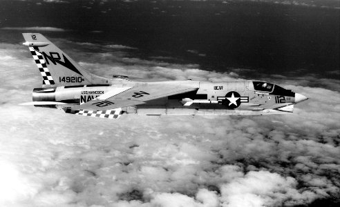F-8J Crusader of VF-211 in flight over the Gulf on Tonkin in March 1971