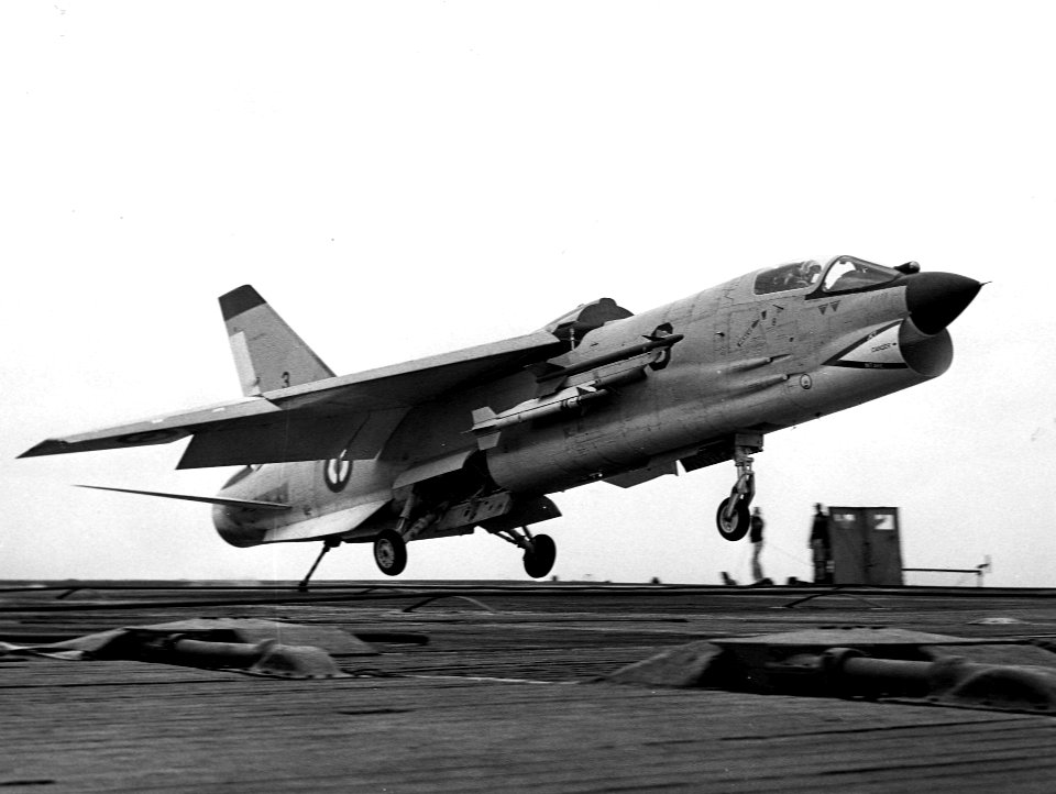 F-8E(FN) landing on carrier c1964